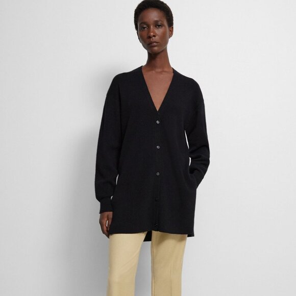 NWOT Theory Long Cardigan in Cashmere, Black - Picture 1 of 7